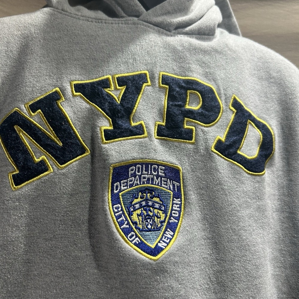 Officially Licensed NYPD Tourist Pullover Hoodie Sweatshirt Men L Grey Applique